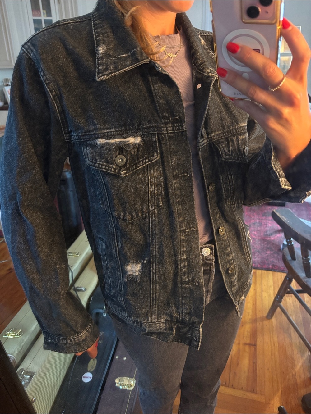 Carmar Black Distressed Denim Jean Jacket